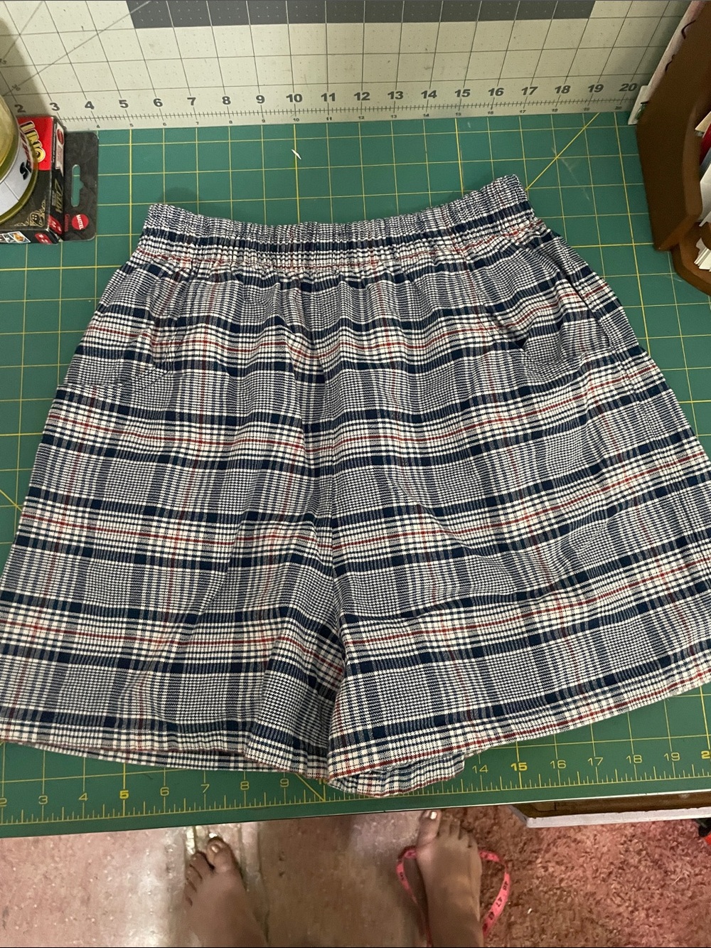 Hang Ten High-Waist Women's Shorts in blue, red, and white plaid